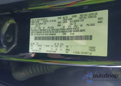 2016 Ford F-150 Xlt from USA, damaged, VIN 1FTEW1CP1GFC64936